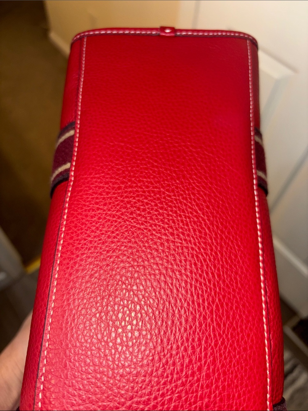 Coach Red Pebbled Leather Tote with Branded Strap - Picture 7 of 8